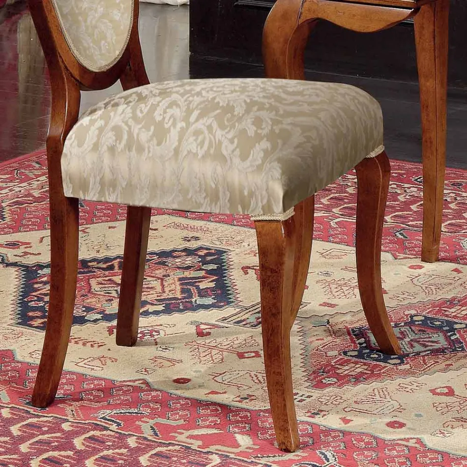 كرسي كلاسيكي من الخشب والقماش مع أو بدون مساند للذراعين، صنع في إيطاليا - إيلي Viadurini