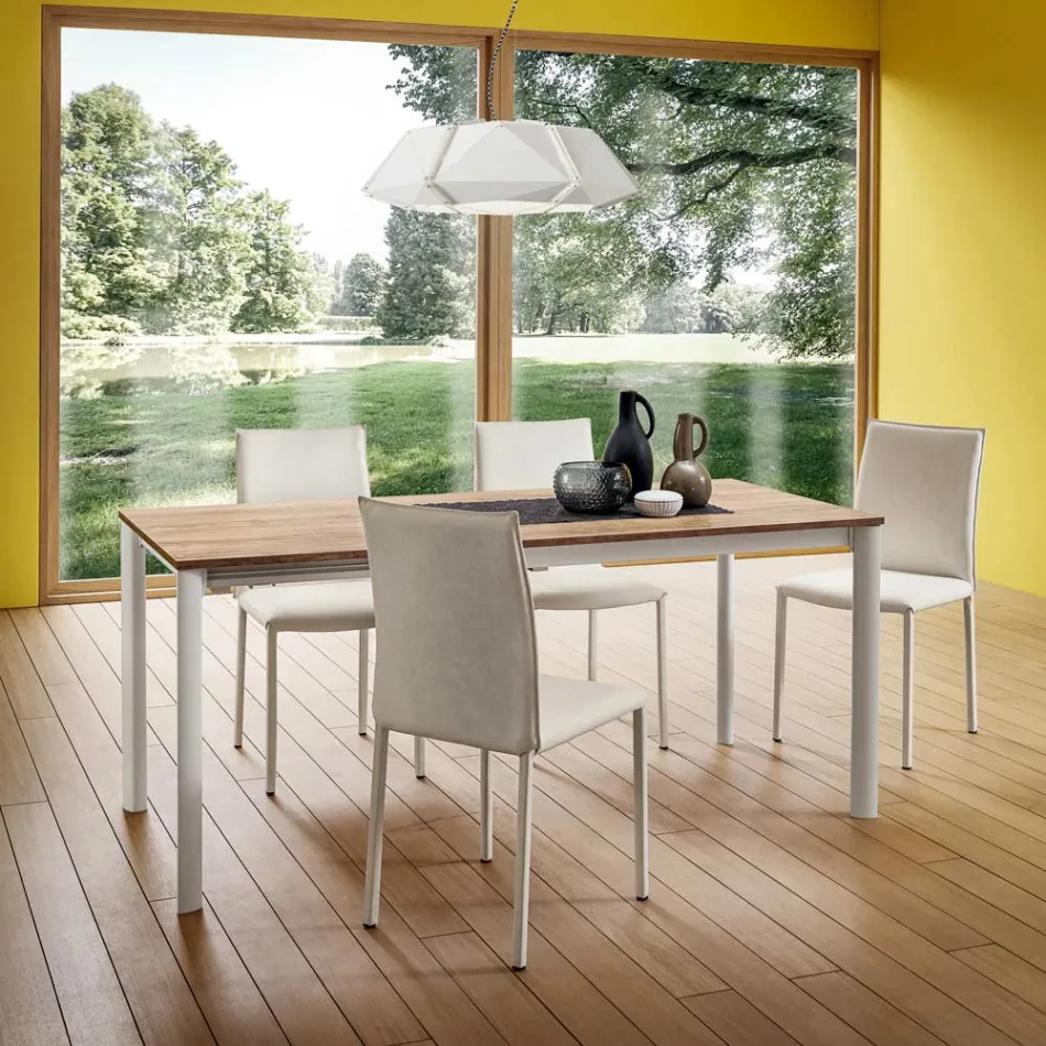 كرسي مطبخ مُنجّد بالكامل بجلد صديق للبيئة، صنع في إيطاليا، قطعتان - ماريا Viadurini