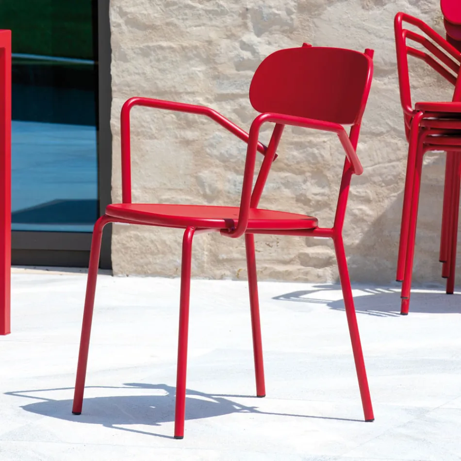 كرسي معدني خارجي بمساند للذراعين، صنع في إيطاليا، 4 قطع - بيكسي Viadurini