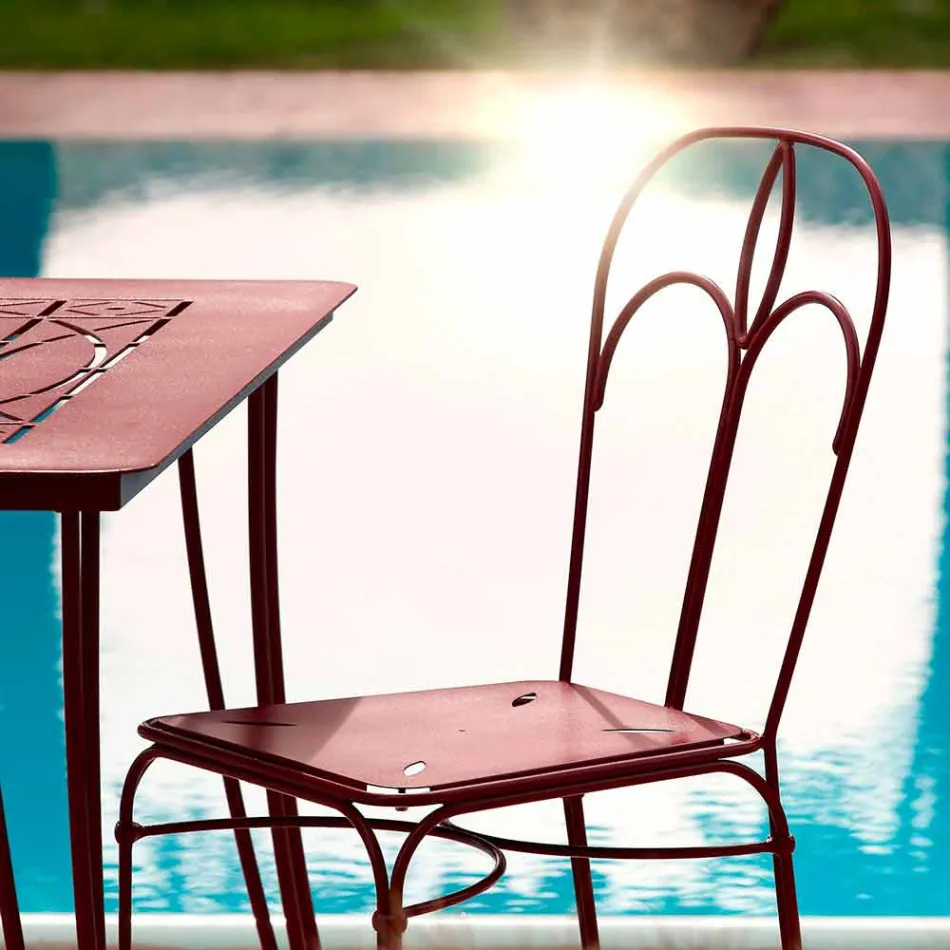 كرسي حديقة من الحديد الأحمر مع وسادة صنع في إيطاليا، قطعتين - عقيق Viadurini