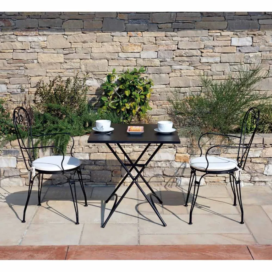 كرسي حديقة من الحديد المطلي باللون الأسود مع هيكل قابل للتكديس - ناسيم Viadurini