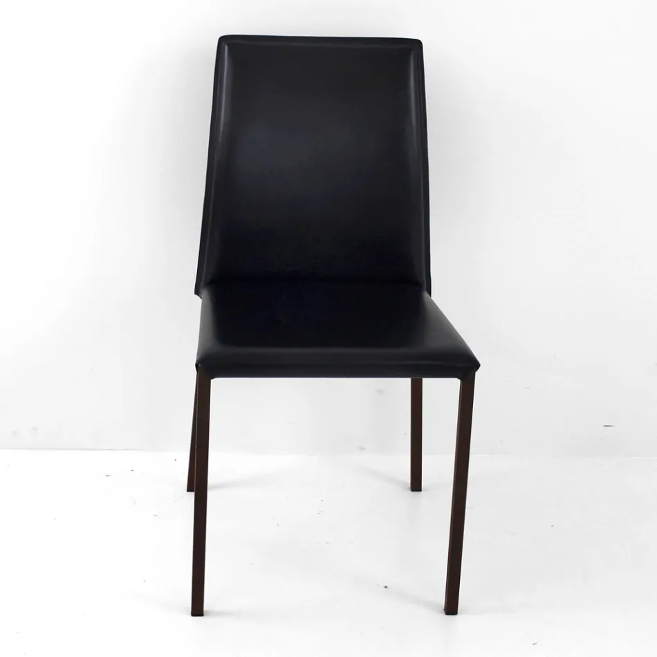 كرسي طعام بهيكل كورتن ومقعد جلدي، صنع في إيطاليا - أوريتا Viadurini