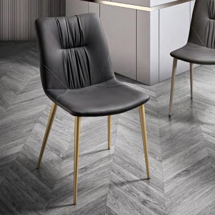 كرسي غرفة المعيشة مصنوع من قماش الألياف مع تأثير الجلد والمعادن صنع في إيطاليا - جوهان Viadurini