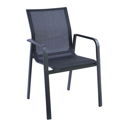 كرسي قابل للتكديس مع مساند ذراع من الألومنيوم ومصنوعة من قماش تكستيلين باللون الأبيض أو الرمادي - Greenstyle Viadurini