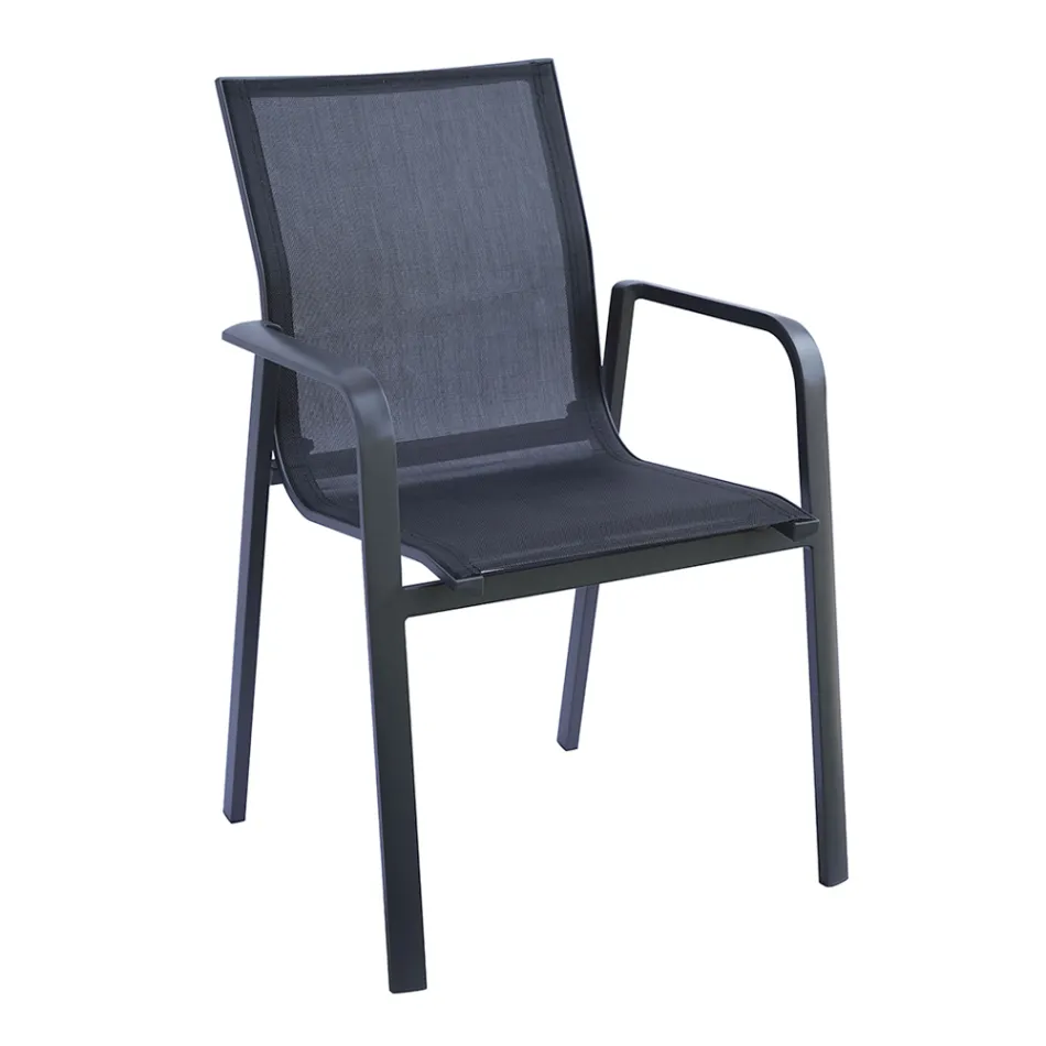 كرسي قابل للتكديس مع مساند ذراع من الألومنيوم ومصنوعة من قماش تكستيلين باللون الأبيض أو الرمادي - Greenstyle Viadurini