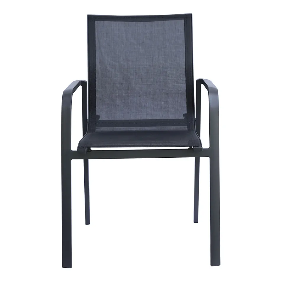 كرسي قابل للتكديس مع مساند ذراع من الألومنيوم ومصنوعة من قماش تكستيلين باللون الأبيض أو الرمادي - Greenstyle Viadurini