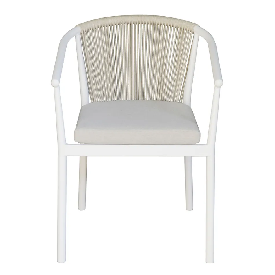 كرسي قابل للتكديس مع مقعد من الألومنيوم مع وسادة وظهر من الحبل - أريا Viadurini