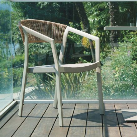 كرسي قابل للتكديس مع مقعد من Textilene وظهر من الخيزران الملتوي - Passion Viadurini