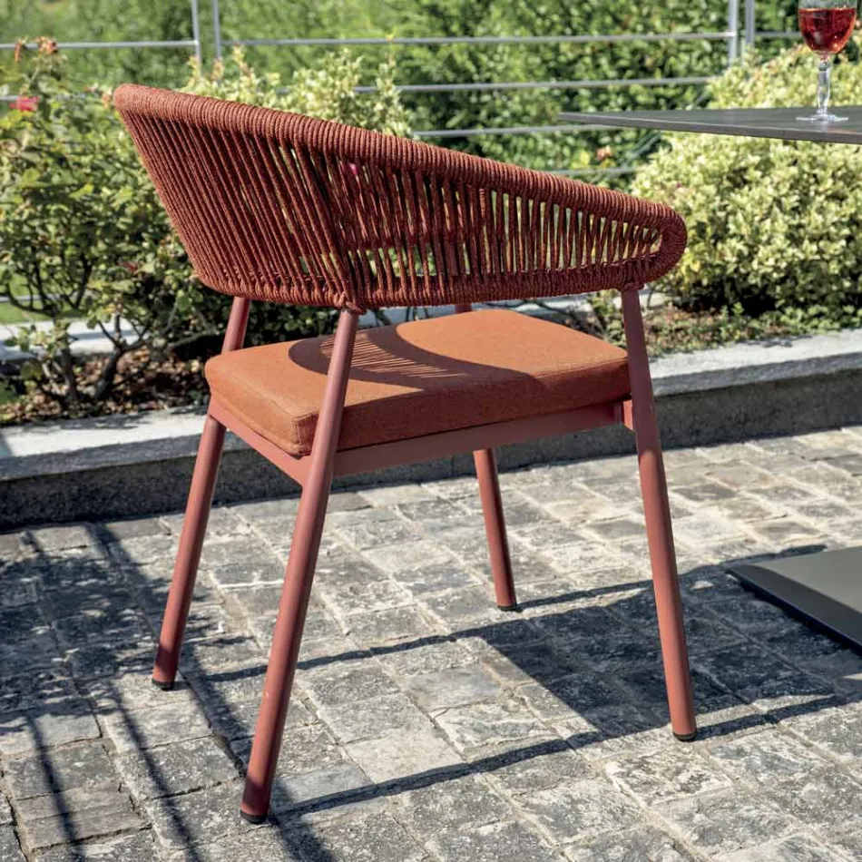 كرسي ألومنيوم قابل للتكديس مع وسادة حبل ومسند ظهر - Frescultura Viadurini