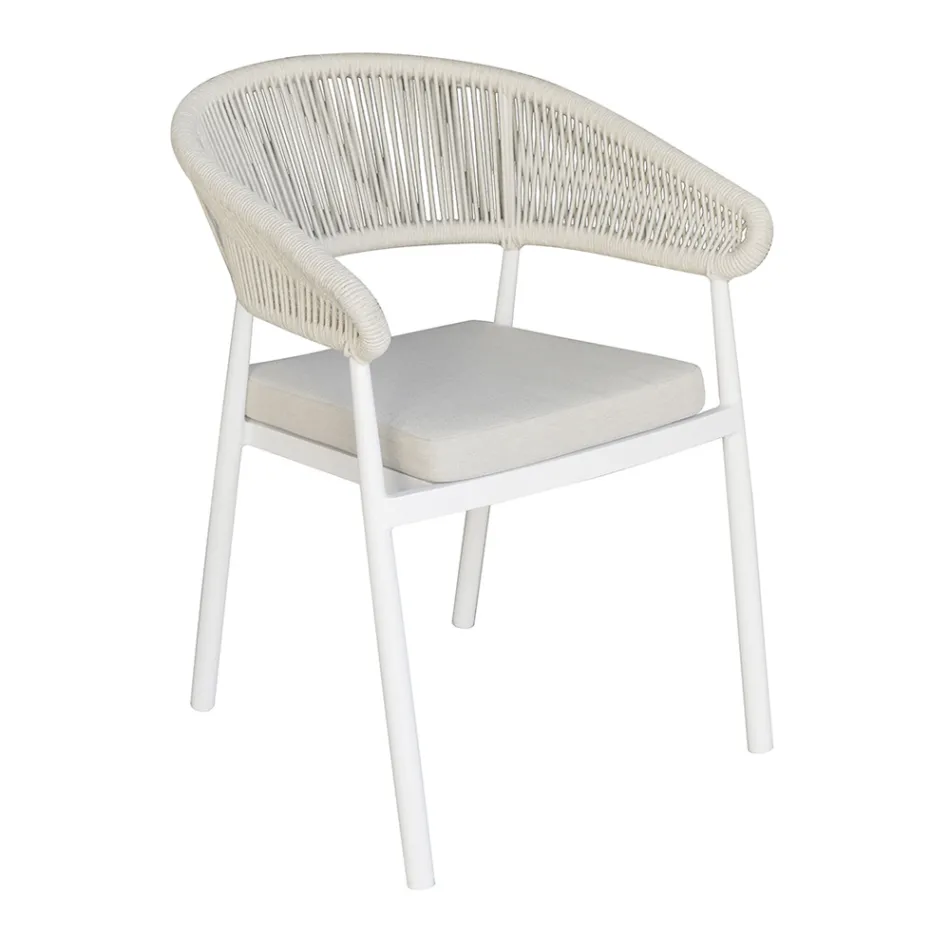 كرسي ألومنيوم قابل للتكديس مع وسادة حبل ومسند ظهر - Frescultura Viadurini