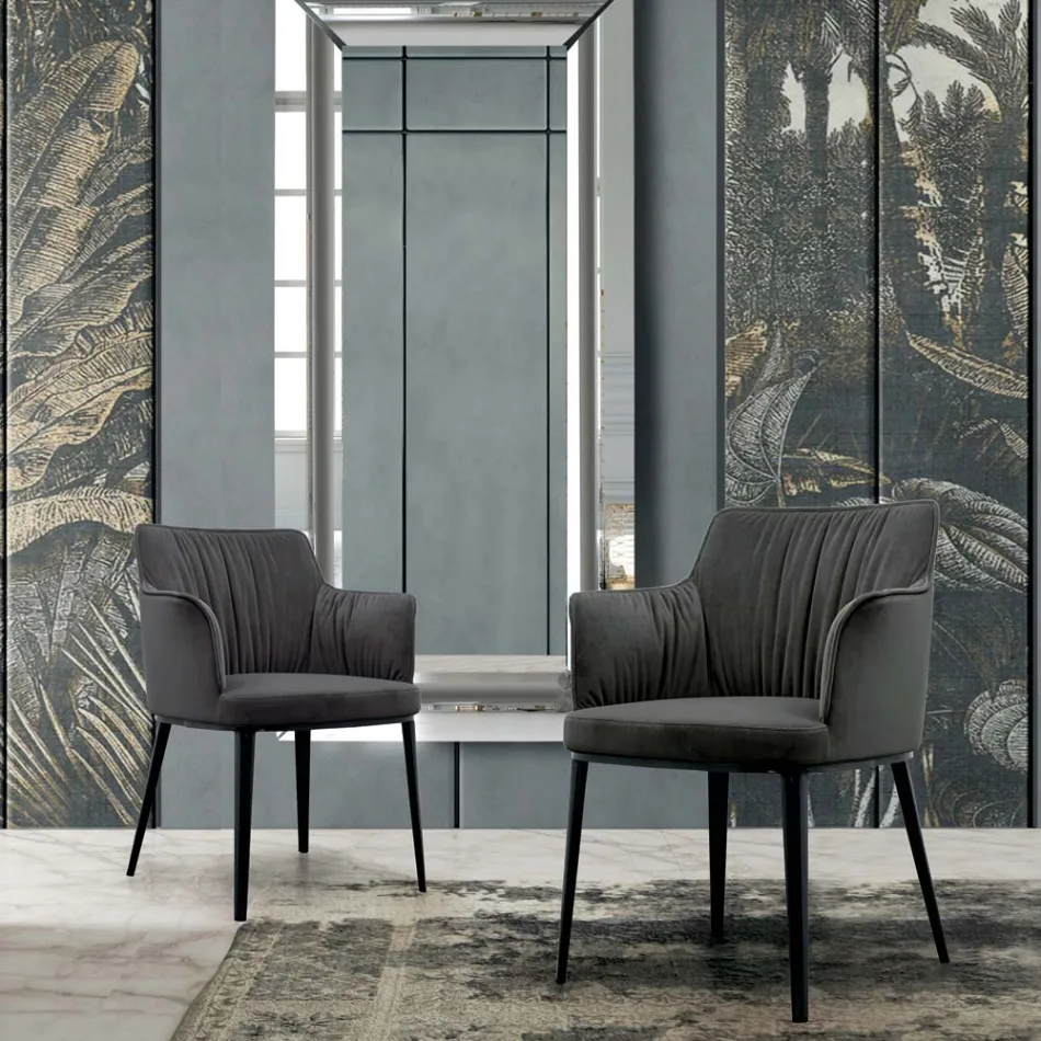 كرسي فولاذي بمقعد مغطى بالمخمل، صنع في إيطاليا - أريسا Viadurini