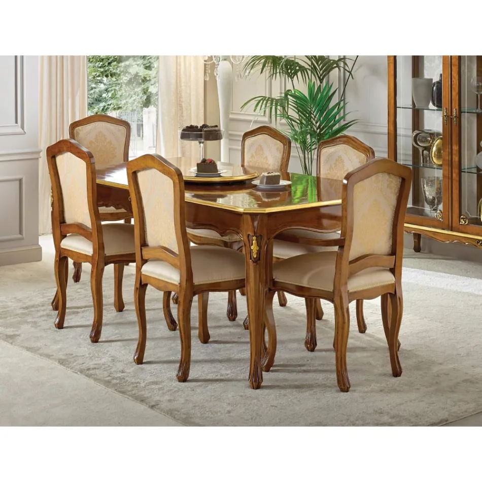 كرسي خشبي كلاسيكي بقماش فاخر مصنوع في إيطاليا - ماجستي Viadurini