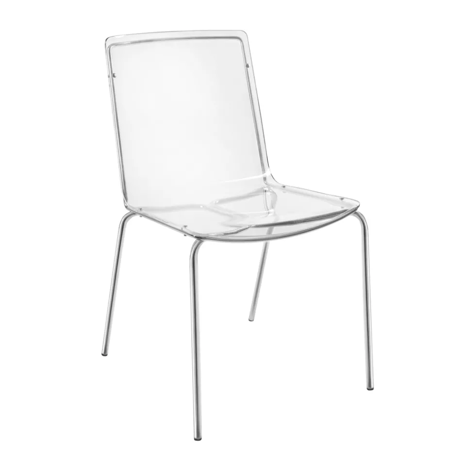 كرسي من زجاج شبكي شفاف وحديد صنع في إيطاليا، قطعتان - شارلوت Viadurini