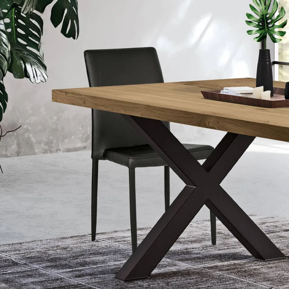 كرسي معيشة عصري مصنوع من الجلد البيئي والمعدن، صنع في إيطاليا - ميكايلا Viadurini