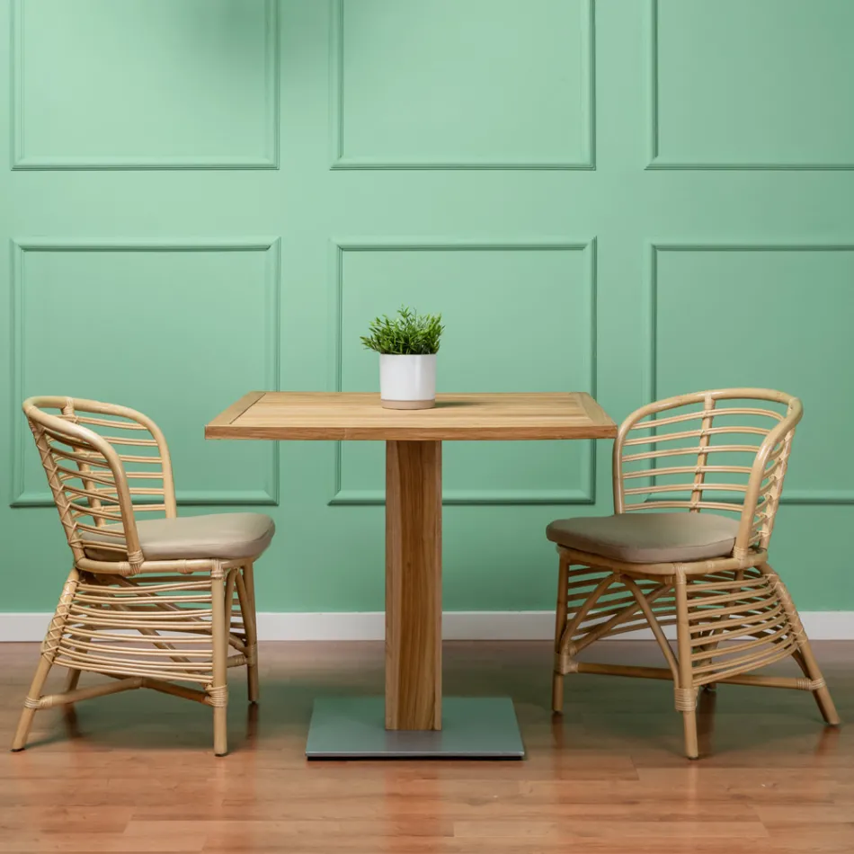 كرسي للحديقة من الروطان الطبيعي مع وسادة - تورفي Viadurini