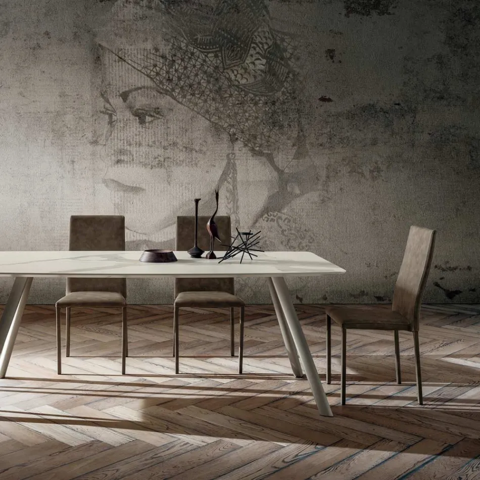 كرسي طعام مُنجّد بجلد صديق للبيئة، صنع في إيطاليا، قطعتان - بلجيكي Viadurini