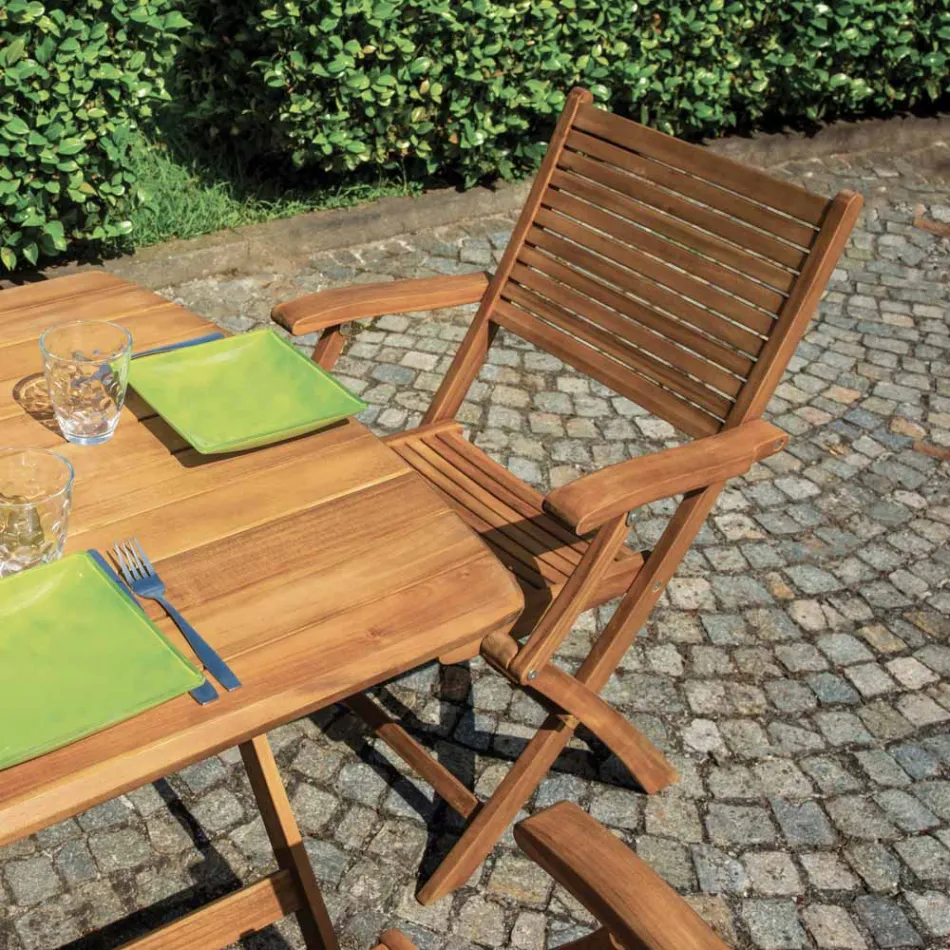 كرسي خارجي قابل للطي من خشب الأكاسيا مع مساند ذراع اختيارية - فونتانا Viadurini