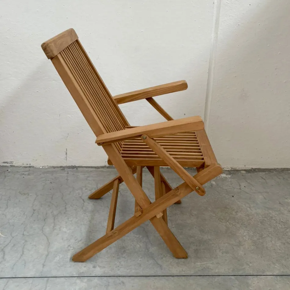 كرسي خارجي قابل للطي من خشب الساج مع مساند للذراعين - يجدراسيل Viadurini