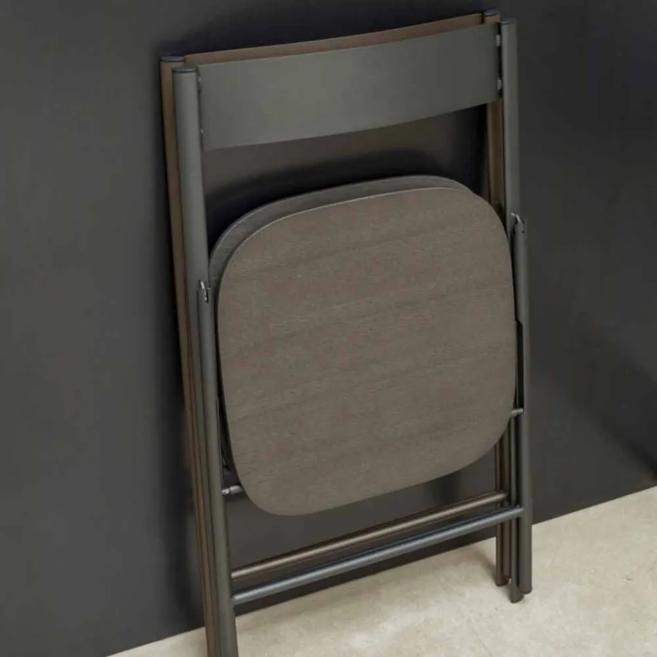 كرسي قابل للطي من المعدن وخشب البلوط، قطعتين، صنع في إيطاليا - روبرتا Viadurini