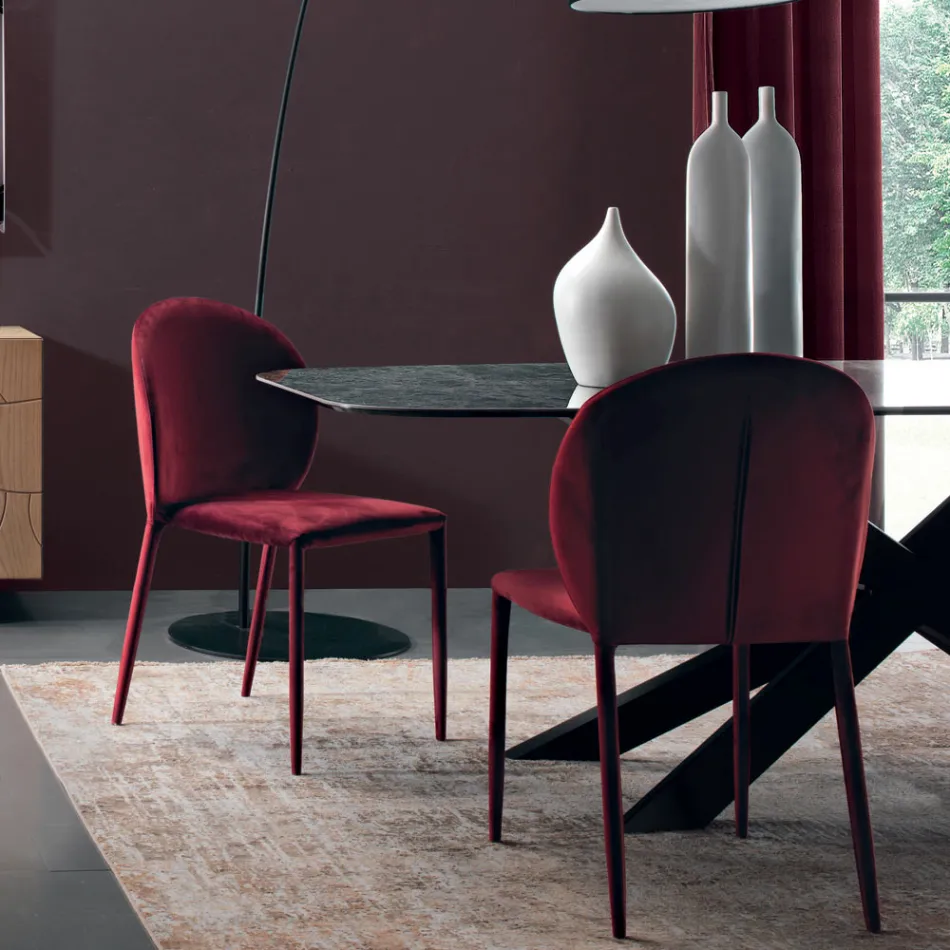 كرسي طعام منجد بالمخمل، صنع في إيطاليا، 4 قطع - فيكتوري Viadurini