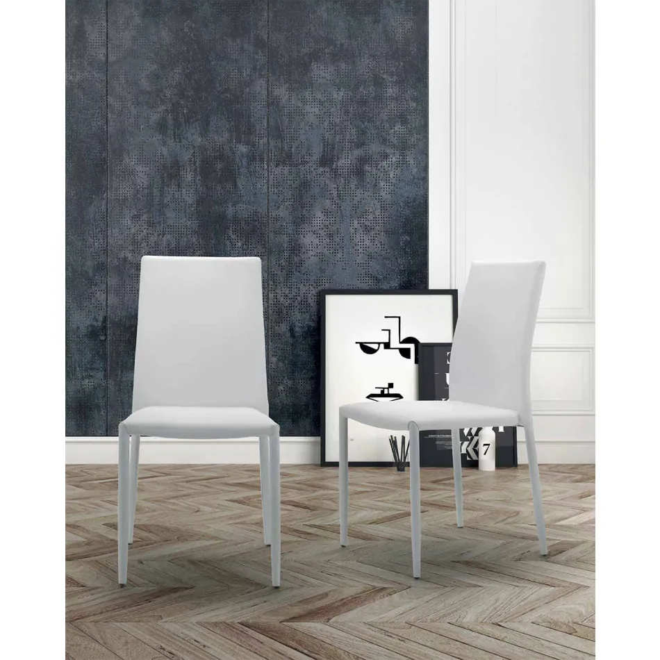 كرسي غرفة معيشة قابل للتكديس، مبطن ومُنجّد بجلد صديق للبيئة - مونامور Viadurini