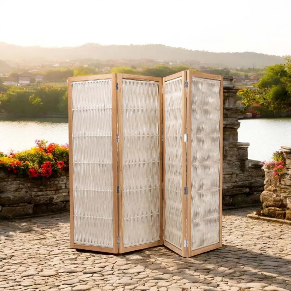 فاصل خارجي من خشب الساج والألمنيوم والحبال - رؤية Viadurini