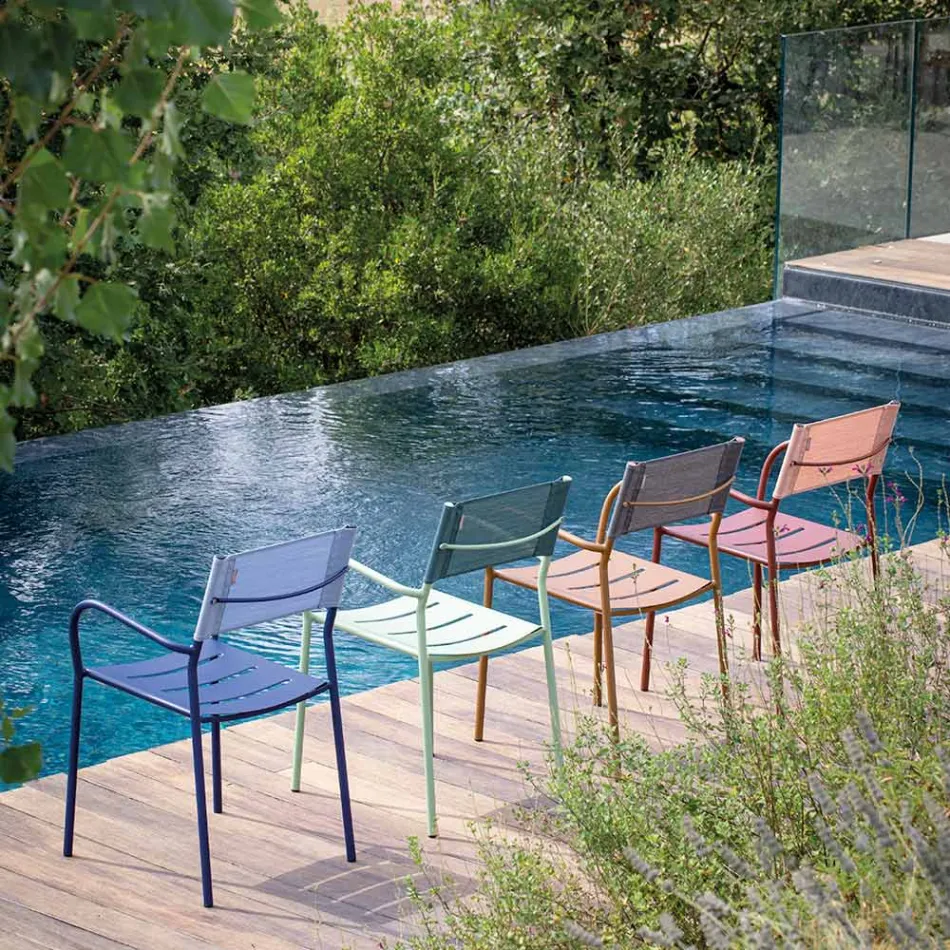 مجموعة من 4 كراسي حديقة معدنية مجلفنة وباتيلين - بريستيجيو Viadurini