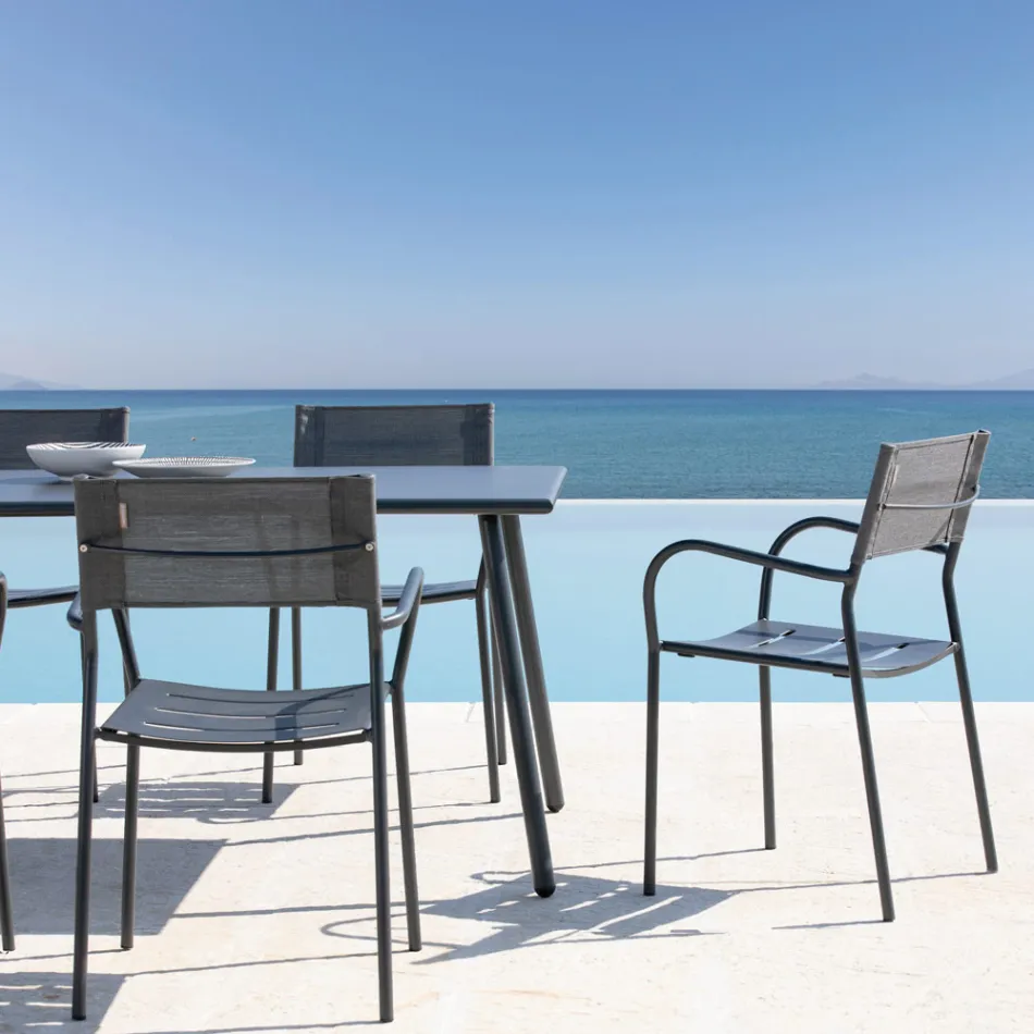 مجموعة من 4 كراسي حديقة معدنية مجلفنة وباتيلين - بريستيجيو Viadurini