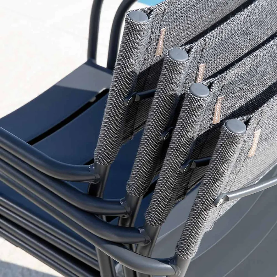 مجموعة من 4 كراسي حديقة معدنية مجلفنة وباتيلين - بريستيجيو Viadurini