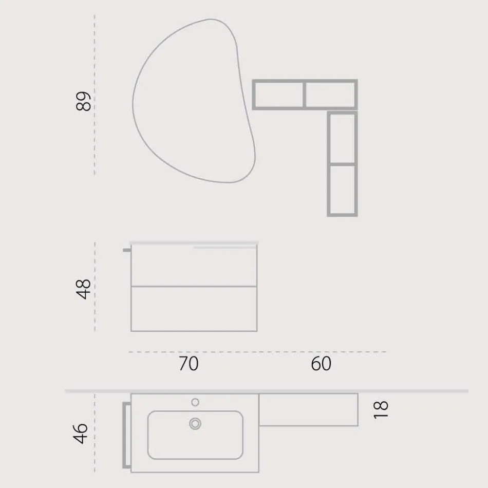 مجموعة أثاث حمام خشبية بتصميم معلق مصنوعة في إيطاليا حزينة Viadurini