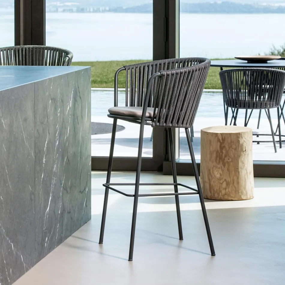 كرسي حديقة من الفولاذ المقاوم للصدأ ومسند ظهر من الحبل - لوكسورا Viadurini