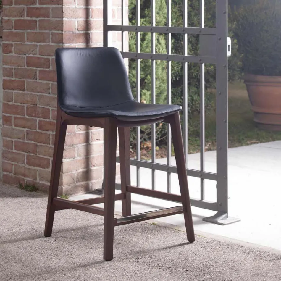 كرسي مطبخ بتصميم ثابت من الجلد والخشب، صنع في إيطاليا - روكو Viadurini