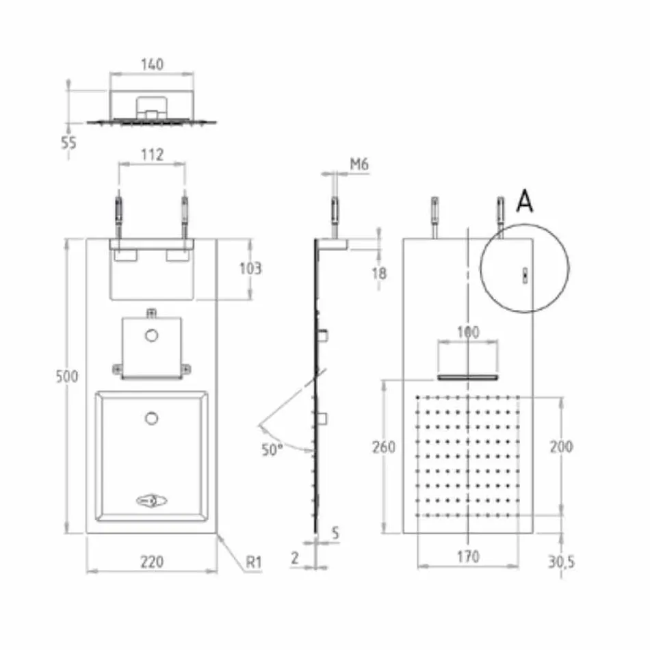 رأس دش جداري فولاذي مع فوهة مزدوجة صنع في إيطاليا - كارتيسيو Viadurini