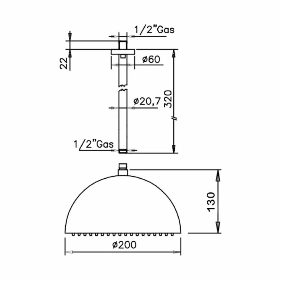 رأس دش من الفولاذ المطلي بالكروم، صنع في إيطاليا - أورو Viadurini