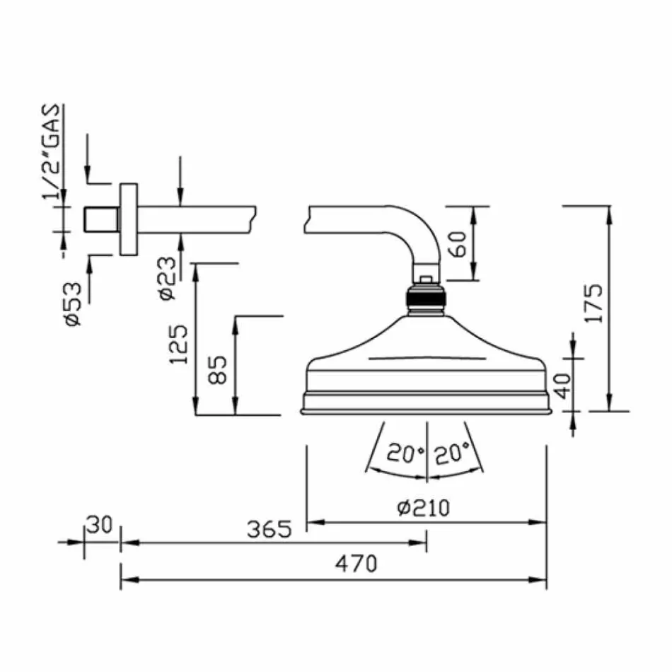 رأس دش نحاسي أحادي الفوهة بتصميم كلاسيكي، صنع في إيطاليا - Tenco Viadurini