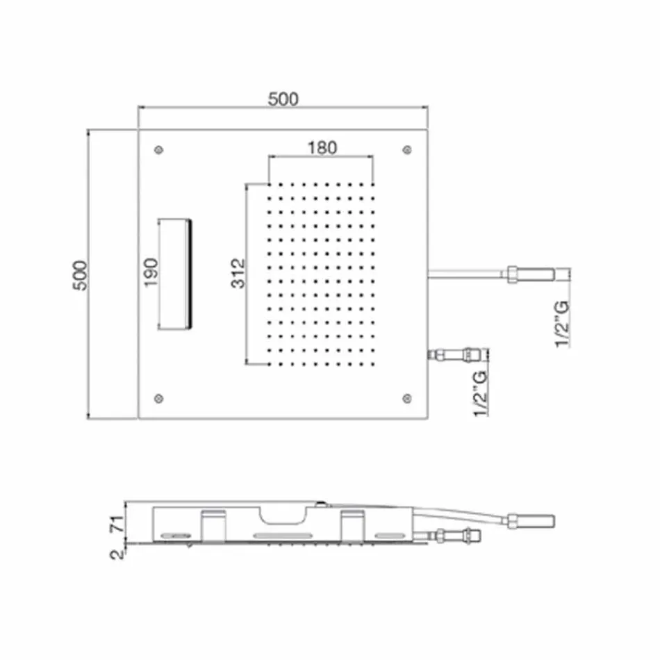 رأس دش مربع من الفولاذ المقاوم للصدأ مع فوهة مزدوجة صنع في إيطاليا - نيلو Viadurini
