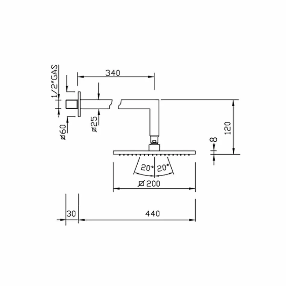 رأس دش مربع من الفولاذ مع ذراع دش نحاسي صنع في إيطاليا - Sespo Viadurini
