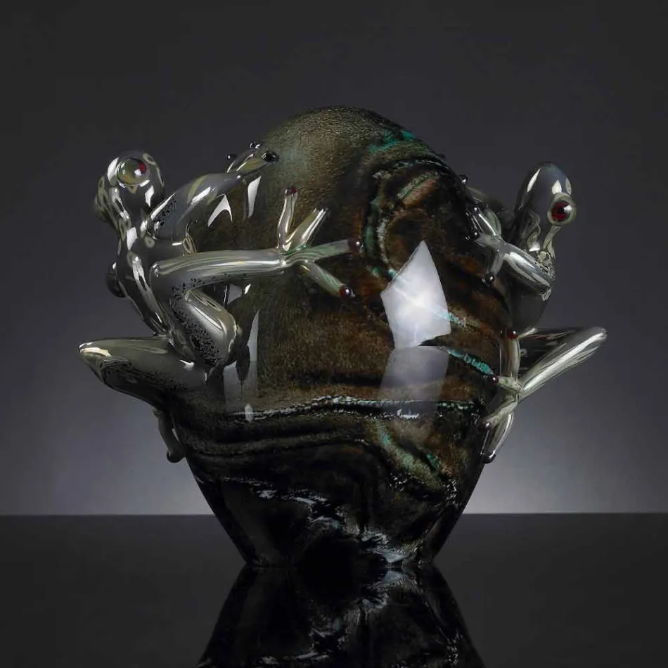 زينة زجاجية على شكل بيضة مع ضفادع مصنوعة في إيطاليا - هيفو Viadurini
