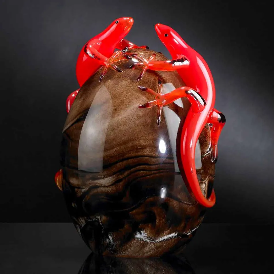 زخرفة زجاجية ملونة على شكل بيضة مع أبو بريص صنع في إيطاليا - هيفو Viadurini