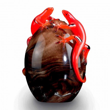 زخرفة زجاجية ملونة على شكل بيضة مع أبو بريص صنع في إيطاليا - هيفو Viadurini