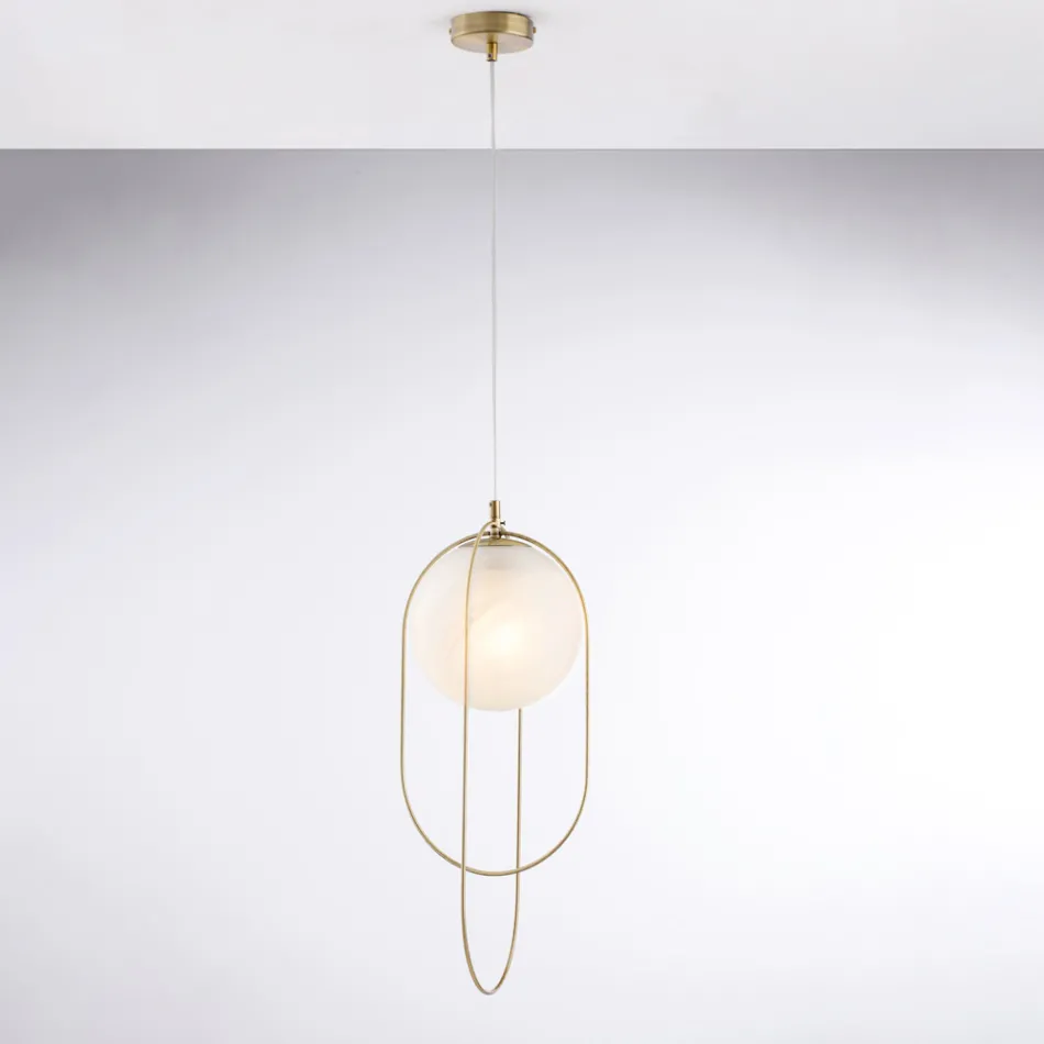 مصباح معلق من الحديد المطلي بالكروم مع كرة، صنع في إيطاليا، للديكور الداخلي - أوسلو Viadurini