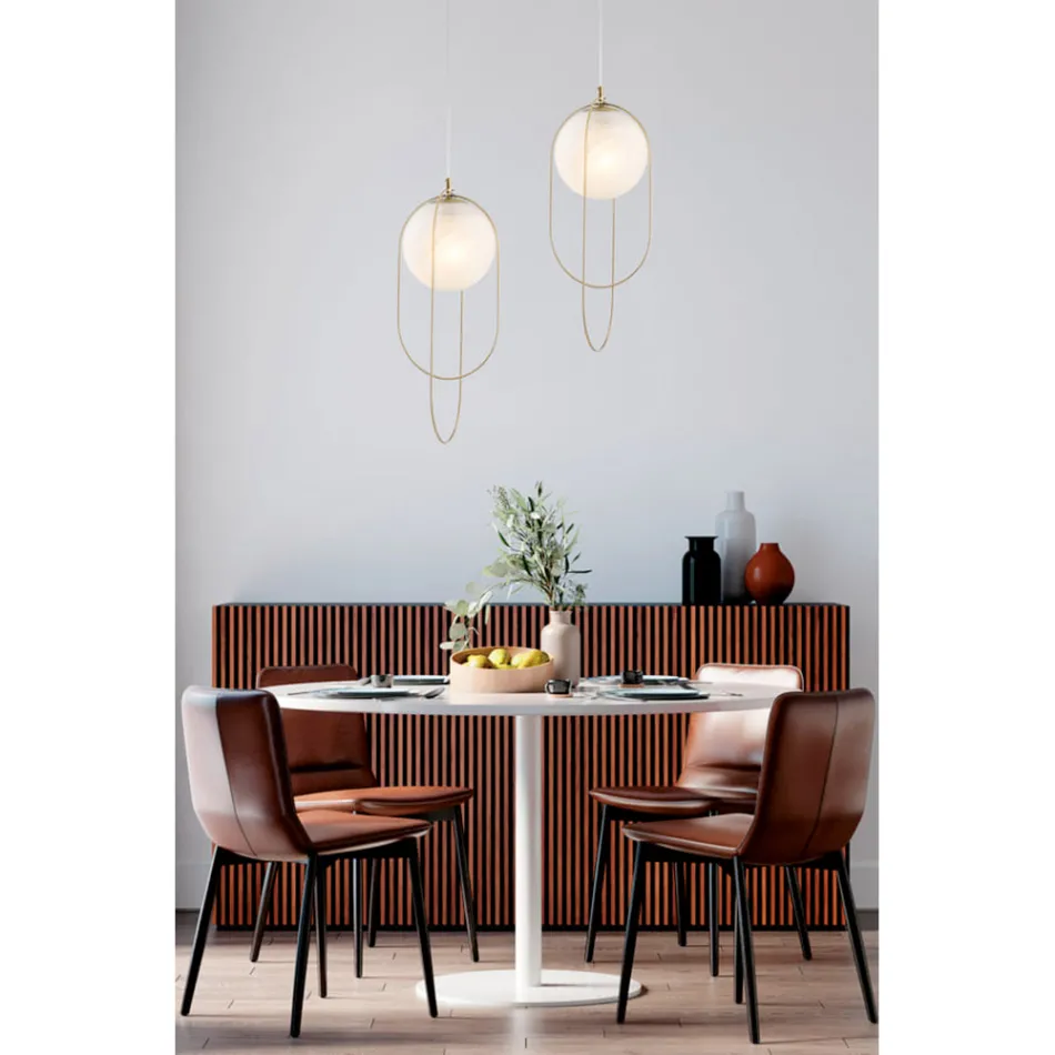 مصباح معلق من الحديد المطلي بالكروم مع كرة، صنع في إيطاليا، للديكور الداخلي - أوسلو Viadurini