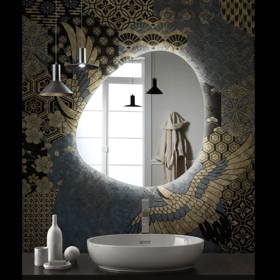 مرآة بإضاءة خلفية LED قابلة للعكس، صنع في إيطاليا - محادثة Viadurini