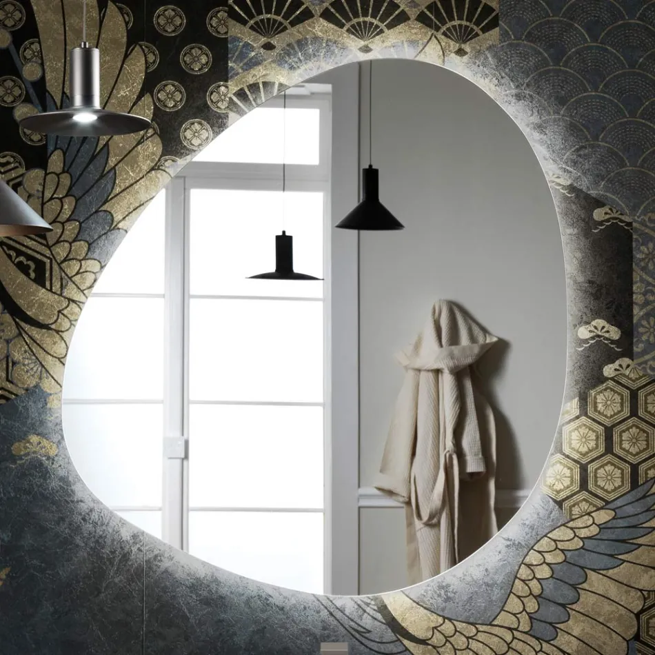 مرآة بإضاءة خلفية LED قابلة للعكس، صنع في إيطاليا - محادثة Viadurini