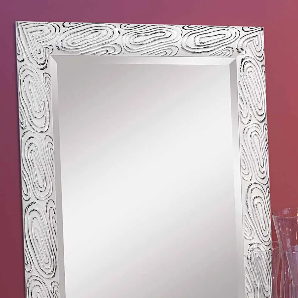 مرآة حائط ذهبية وبيضاء وفضية مصنوعة من خشب أوجينيو صنع في إيطاليا Viadurini