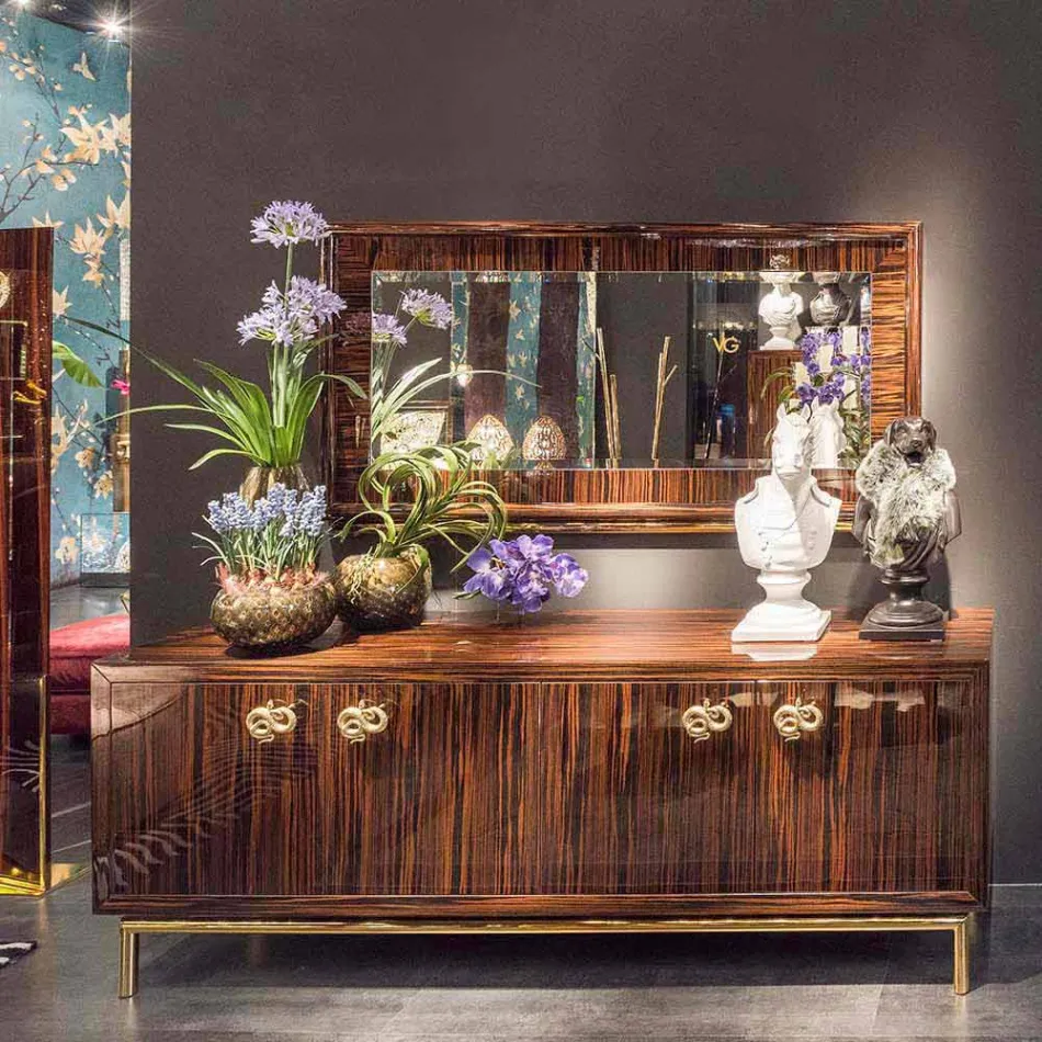 مرآة حائط مصقولة من خشب الأبنوس المصقول ومعدن Ada 1 Viadurini