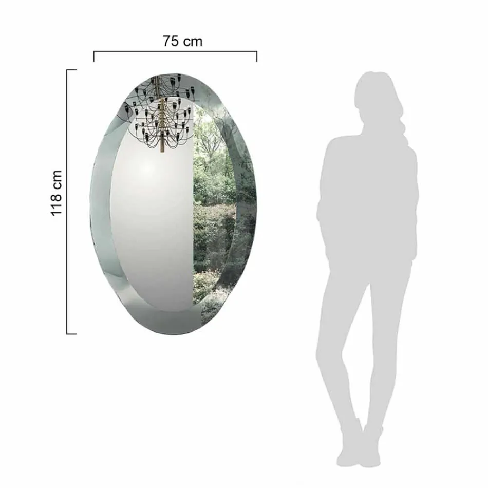 مرآة حائط بيضاوية من زجاج كريستالي متموج، صنع في إيطاليا - إكليس Viadurini