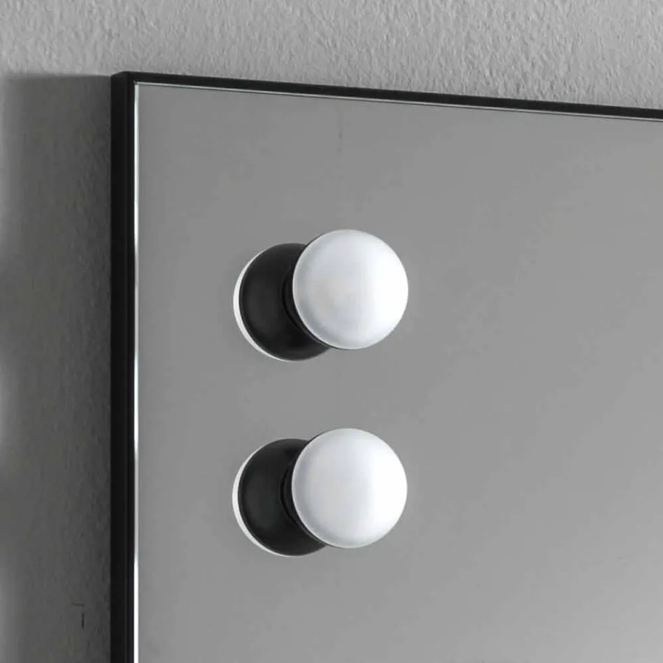 مرآة حائط بمصباحين وإطار من الألومنيوم الأسود صنع في إيطاليا - إطار Viadurini