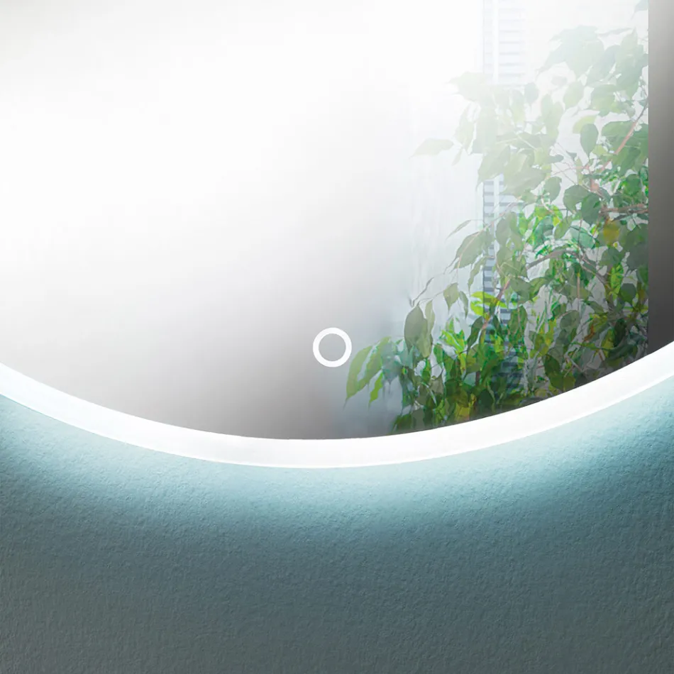 مرآة حائط دائرية بحافة مصقولة بالرمل وإضاءة خلفية LED - زر Viadurini