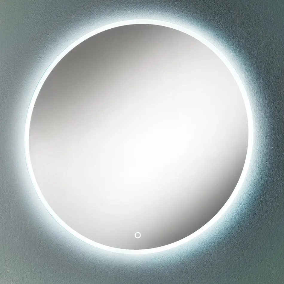 مرآة حائط دائرية بحافة مصقولة بالرمل وإضاءة خلفية LED - زر Viadurini